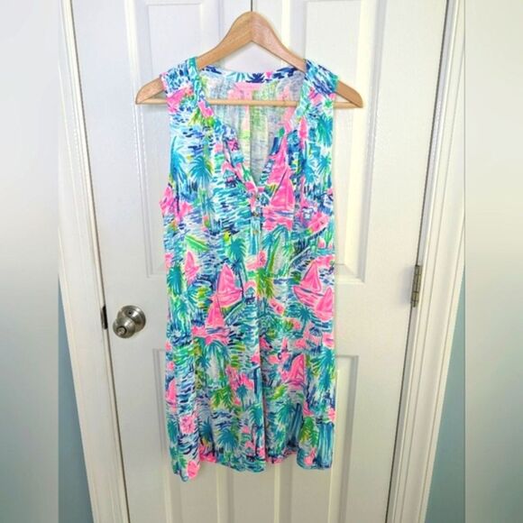 Lilly Pulitzer Essie Shift Dress Salt In The Air Sailboats Medium - Picture 12 of 12